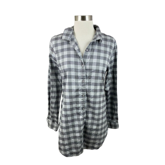 Garnet Hill Gray Check Button Front Organic Cotton Tunic Size 6 - Picture 1 of 4